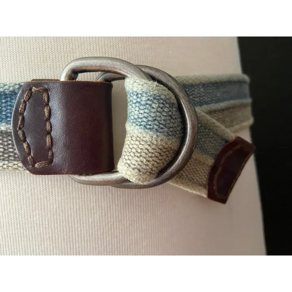 Green/Blue Dyed Cotton Belt w/Leather Tabs Unisex sz XS/S